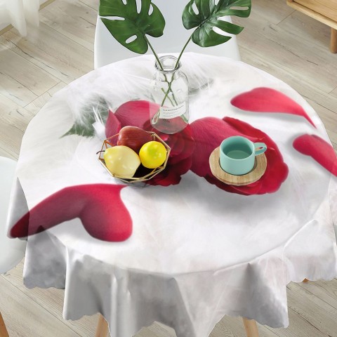 Габардиновая скатерть на кухонный стол «Красные розы в перьях» вид 5