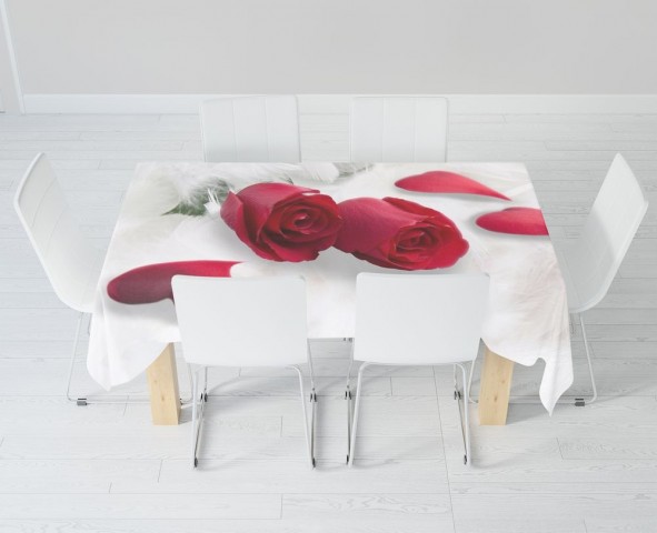 Габардиновая скатерть на кухонный стол «Красные розы в перьях» вид 6