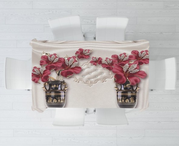 Текстильная 3D скатерть на обеденный стол «Инсталляция с античными вазами» вид 3