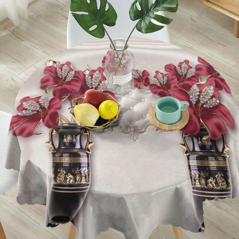 Текстильная 3D скатерть на обеденный стол «Инсталляция с античными вазами» вид 5