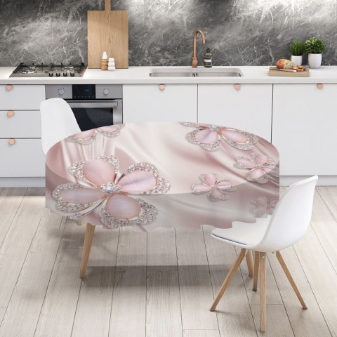 Текстильная 3D скатерть для стола «Клевер с бриллиантами в нежно-розовых тонах» вид 4