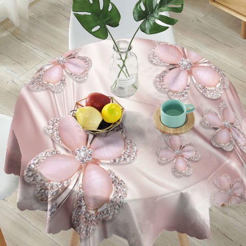 Текстильная 3D скатерть для стола «Клевер с бриллиантами в нежно-розовых тонах» вид 5