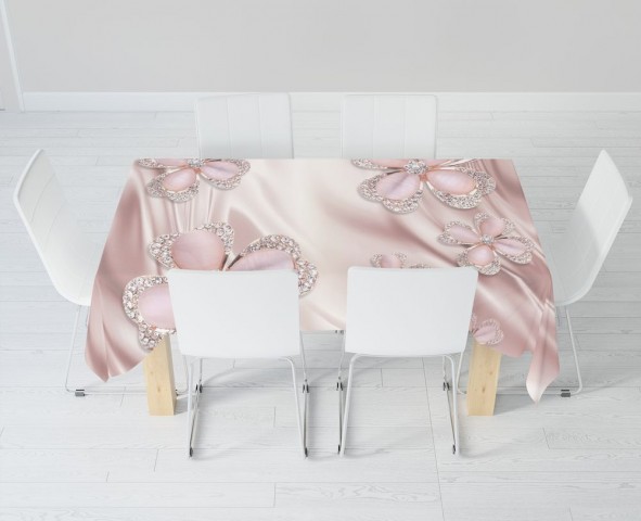 Текстильная 3D скатерть для стола «Клевер с бриллиантами в нежно-розовых тонах» вид 6
