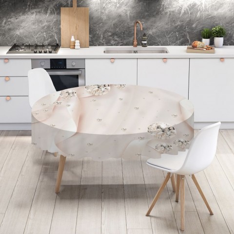 Полотняная 3D скатерть на кухонный стол «Сияющие бриллианты на шелковом фоне» вид 4