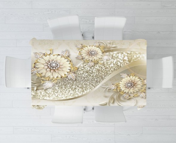 Текстильная 3D скатерть на обеденный стол «Драгоценная композиция» вид 3