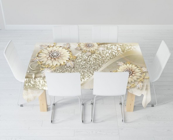 Текстильная 3D скатерть на обеденный стол «Драгоценная композиция» вид 6
