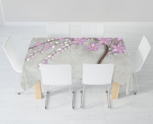 Габардиновая 3D скатерть на обеденный стол «Весенняя сакура» вид 6