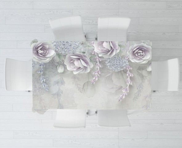 Полотняная скатерть на кухонный стол «Розы в легком ультрафиолете» вид 3