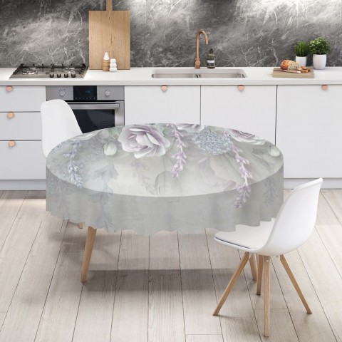Полотняная скатерть на кухонный стол «Розы в легком ультрафиолете» вид 4