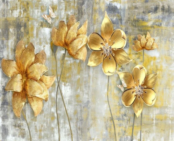 3D Скатерть «Золотые цветы на художественном холсте» вид 1
