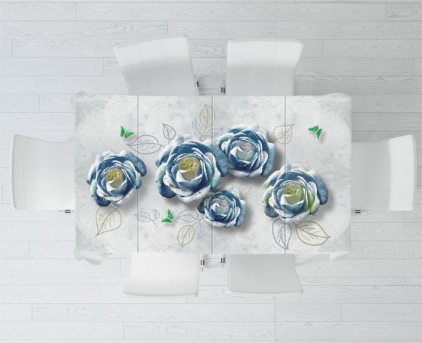 3D Скатерть «Волнующие розы с изумрудными бабочками» вид 2
