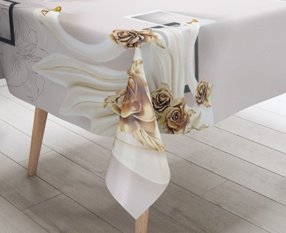 3D Скатерть «Лилии с лебедями на объемном фоне» вид 3