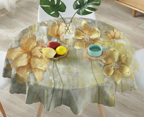 3D Скатерть «Золотые цветы на художественном холсте» вид 4