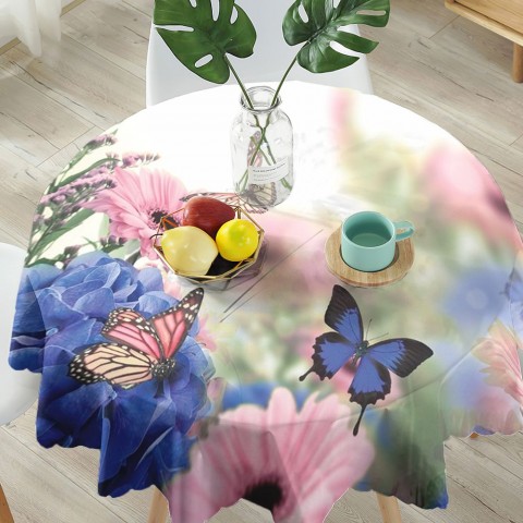 Полотняная 3D скатерть на обеденный стол «Бабочки над герберами» вид 5