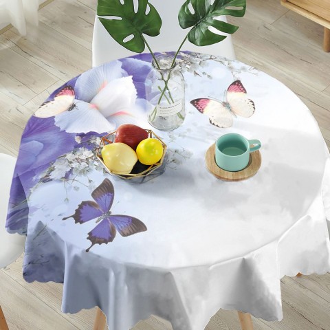 Полотняная фотоскатерть на обеденный стол «Бабочки под нежными цветами» вид 5
