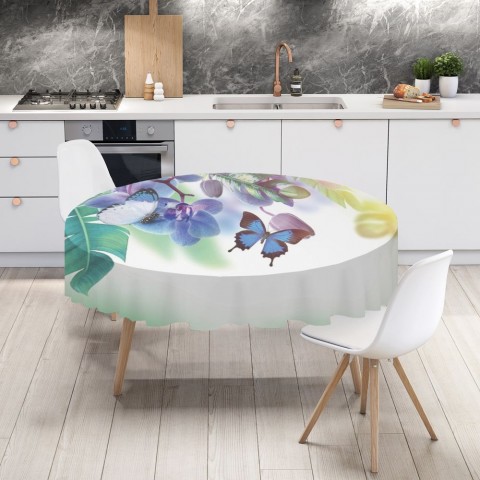 Тканевая 3D скатерть для стола «Бабочки под орхидеей» вид 4