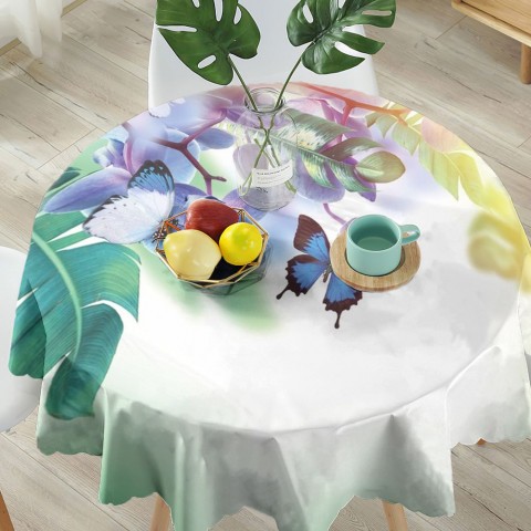 Тканевая 3D скатерть для стола «Бабочки под орхидеей» вид 5