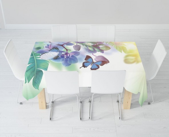 Тканевая 3D скатерть для стола «Бабочки под орхидеей» вид 6