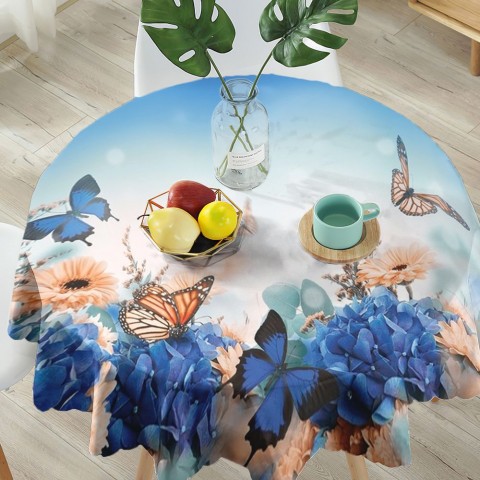 Полотняная фотоскатерть на кухонный стол «Синие бабочки» вид 5