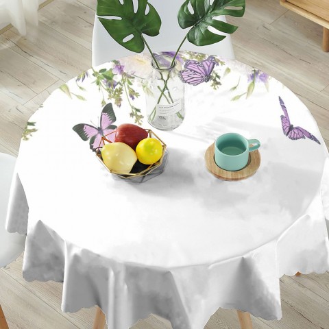 Полотняная скатерть на обеденный стол «Сиреневые бабочки» вид 5
