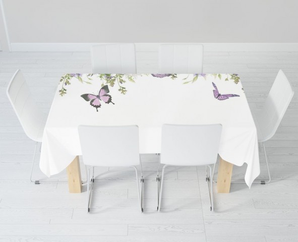 Полотняная скатерть на обеденный стол «Сиреневые бабочки» вид 6