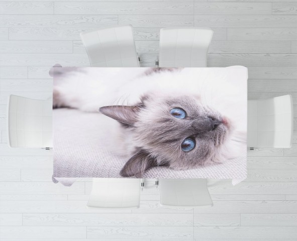 Тканевая 3D скатерть на кухню «Голубоглазая кошка» вид 3