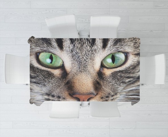 Тканевая 3D скатерть на кухню «Кошачий взгляд» вид 3