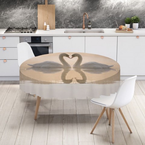 Полотняная 3D скатерть на кухонный стол «Влюбленные лебеди» вид 4