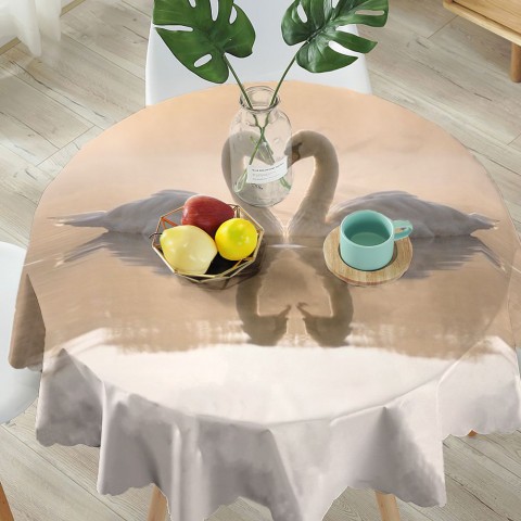 Полотняная 3D скатерть на кухонный стол «Влюбленные лебеди» вид 5