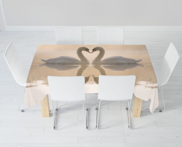 Полотняная 3D скатерть на кухонный стол «Влюбленные лебеди» вид 6