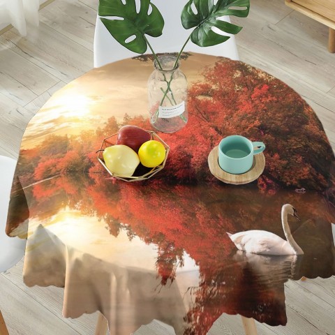 Габардиновая скатерть для стола «Лебедь в осеннем пруду» вид 5