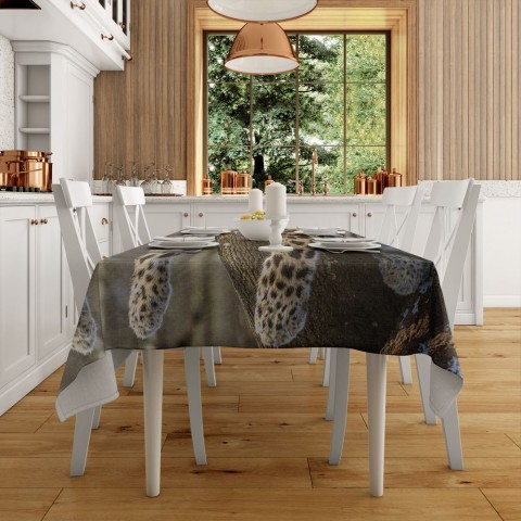 Полотняная 3D скатерть на обеденный стол «Амурский леопард» вид 2
