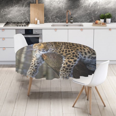 Полотняная 3D скатерть на обеденный стол «Амурский леопард» вид 4
