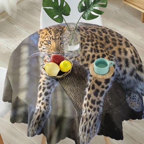 Полотняная 3D скатерть на обеденный стол «Амурский леопард» вид 5