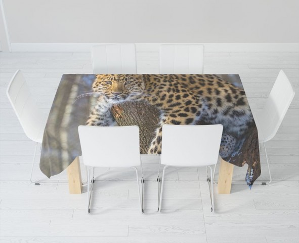 Полотняная 3D скатерть на обеденный стол «Амурский леопард» вид 6