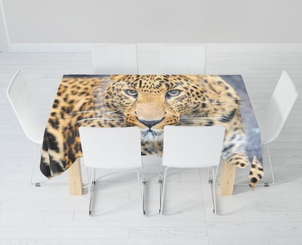 Текстильная скатерть на обеденный стол «Красивый леопард» вид 6