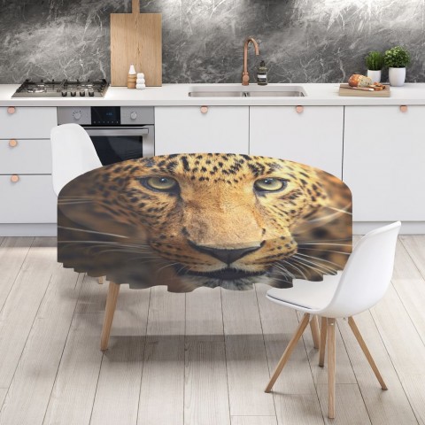 Полотняная скатерть на обеденный стол «Леопард портрет» вид 4