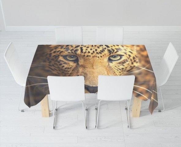 Полотняная скатерть на обеденный стол «Леопард портрет» вид 6