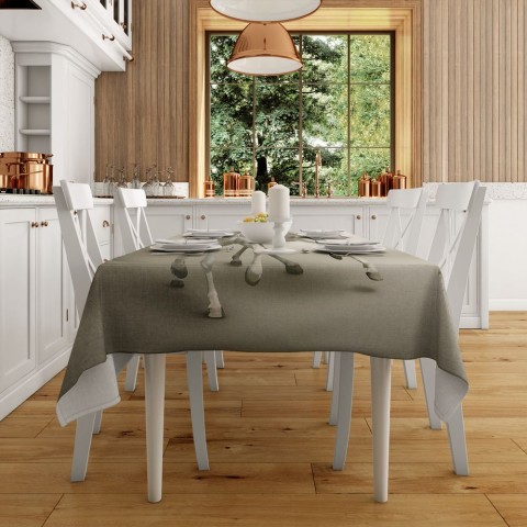 Полотняная скатерть на кухонный стол «Белые лошади на сером фоне» вид 2