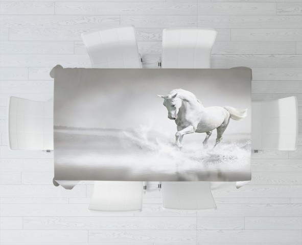 Полотняная скатерть на обеденный стол «Белый конь бегущий по воде» вид 3