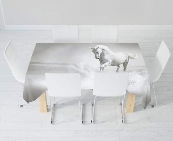 Полотняная скатерть на обеденный стол «Белый конь бегущий по воде» вид 6