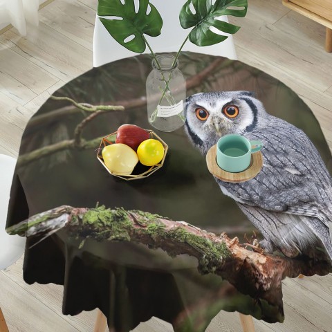 Текстильная 3D скатерть на кухонный стол «Симпатичная сова» вид 5