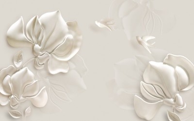 3D Фотообои «Объемные цветы из штукатурки»
