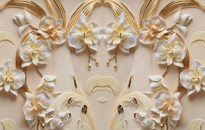3D Фотообои «Орхидеи барельеф»