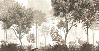 3D Фотообои «Винтажных лес с оленями»
