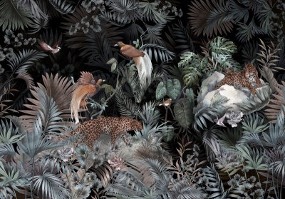 3D Фотообои «Крадущийся ночью леопард»