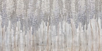 3D Фотообои «Ниспадающие лианы с цветами в серо-голубых тонах»