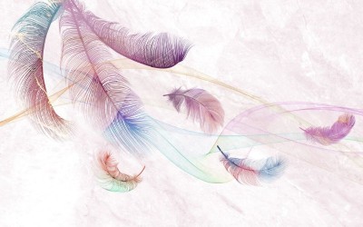 3D Фотообои «Перья в разноцветной дымке»