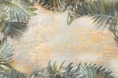 3D Фотообои  «Пальма на золотой штукатурке»