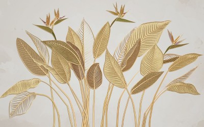 3D Фотообои «Золотые листья»